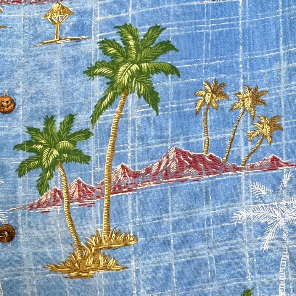 Boca Classics Mens Button Down Shirt L Blue S/Sleeve Tropical Palm Tree Hawaiian - Picture 5 of 7